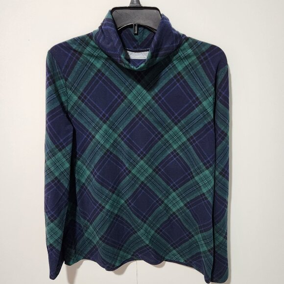 Talbots Tops - Talbots Cotton Turtleneck Tee Top - Long Sleeve - Green and Blue-  XL